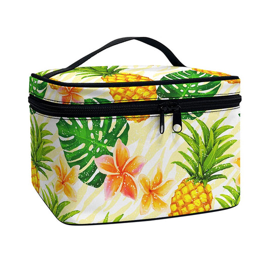 Beige Zebra Pineapple Pattern Print Travel Makeup Bag