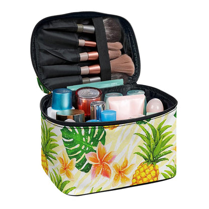 Beige Zebra Pineapple Pattern Print Travel Makeup Bag