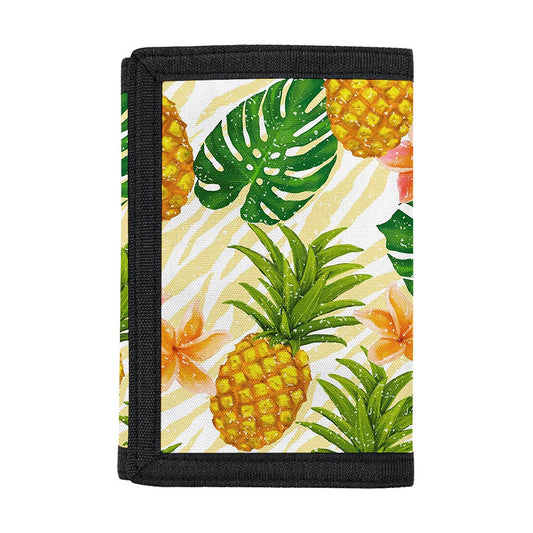 Beige Zebra Pineapple Pattern Print Trifold Wallet