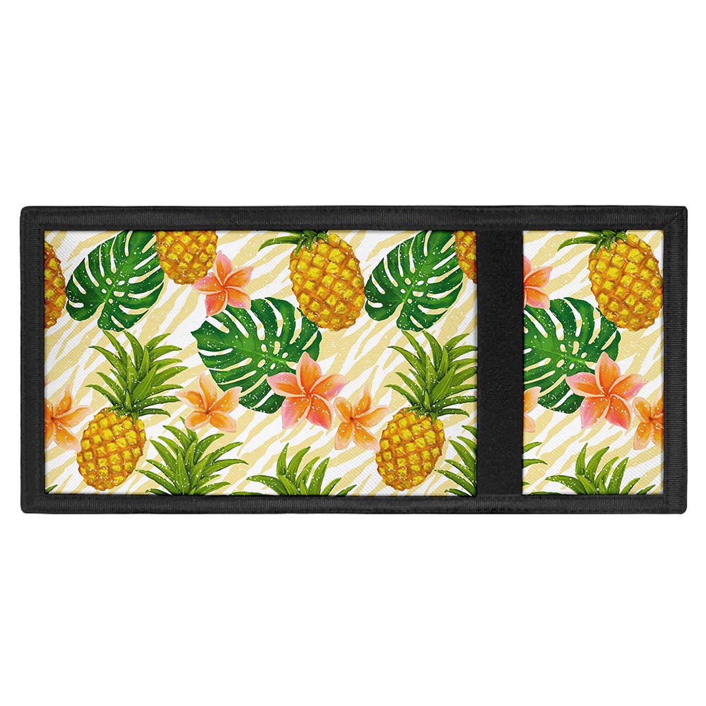 Beige Zebra Pineapple Pattern Print Trifold Wallet