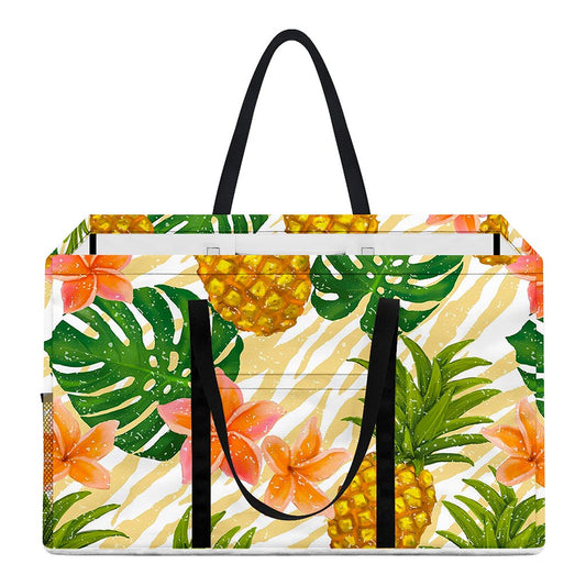 Beige Zebra Pineapple Pattern Print Utility Tote Bag