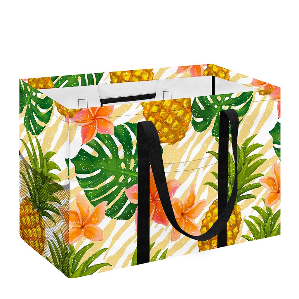 Beige Zebra Pineapple Pattern Print Utility Tote Bag