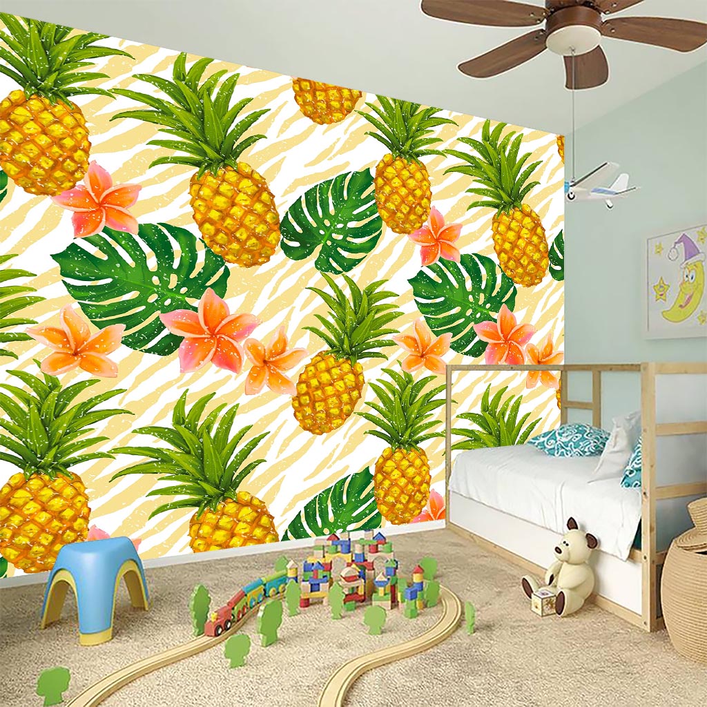 Beige Zebra Pineapple Pattern Print Wall Sticker