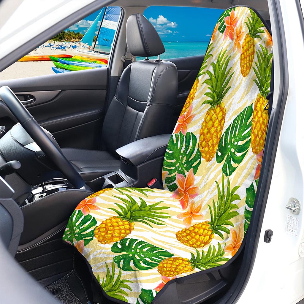 Beige Zebra Pineapple Pattern Print Waterproof Car Seat Cover