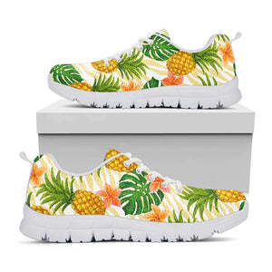 Beige Zebra Pineapple Pattern Print White Running Shoes