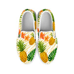 Beige Zebra Pineapple Pattern Print White Slip On Sneakers