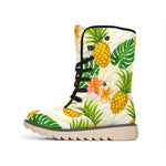 Beige Zebra Pineapple Pattern Print Winter Boots