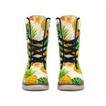 Beige Zebra Pineapple Pattern Print Winter Boots