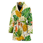 Beige Zebra Pineapple Pattern Print Women's Bathrobe