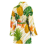 Beige Zebra Pineapple Pattern Print Women's Bathrobe