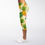 Beige Zebra Pineapple Pattern Print Women's Capri Leggings