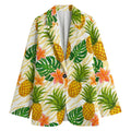 Beige Zebra Pineapple Pattern Print Women's Cotton Blazer