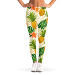 Beige Zebra Pineapple Pattern Print Women's Leggings