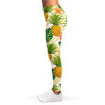 Beige Zebra Pineapple Pattern Print Women's Leggings