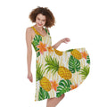 Beige Zebra Pineapple Pattern Print Sleeveless Knee Length Dress