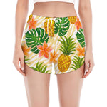 Beige Zebra Pineapple Pattern Print Women's Split Running Shorts