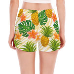 Beige Zebra Pineapple Pattern Print Women's Split Running Shorts