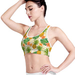 Beige Zebra Pineapple Pattern Print Women's Sports Bra