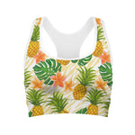 Beige Zebra Pineapple Pattern Print Women's Sports Bra