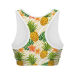 Beige Zebra Pineapple Pattern Print Women's Sports Bra