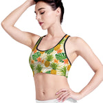 Beige Zebra Pineapple Pattern Print Women's Sports Bra