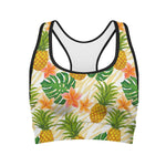 Beige Zebra Pineapple Pattern Print Women's Sports Bra