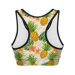 Beige Zebra Pineapple Pattern Print Women's Sports Bra