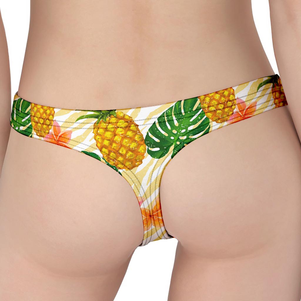 Beige Zebra Pineapple Pattern Print Women's Thong