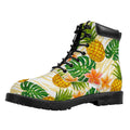 Beige Zebra Pineapple Pattern Print Padded Collar Lace Up Boots