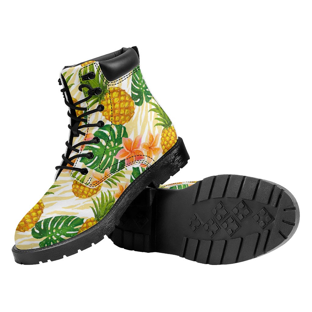 Beige Zebra Pineapple Pattern Print Work Boots