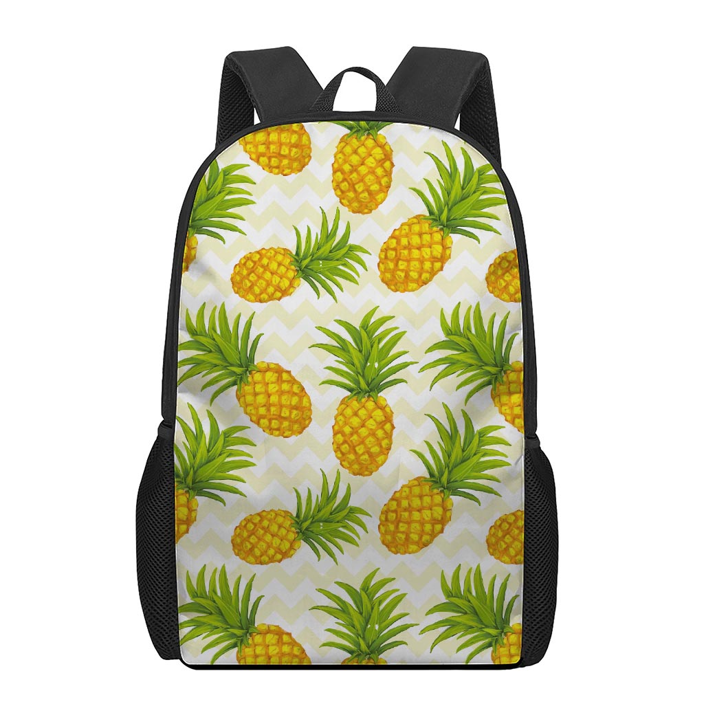 Beige Zig Zag Pineapple Pattern Print 17 Inch Backpack