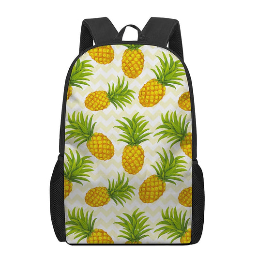 Beige Zig Zag Pineapple Pattern Print 17 Inch Backpack