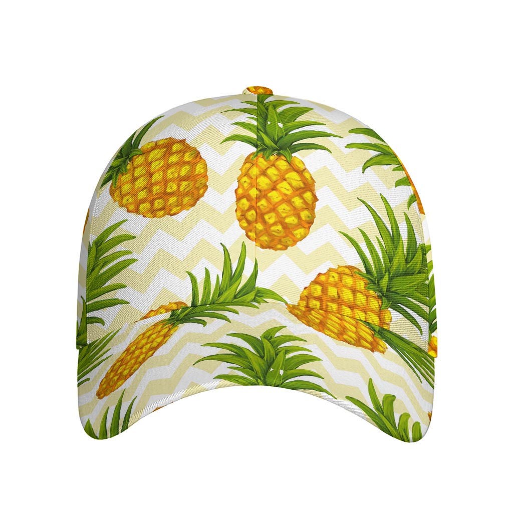 Beige Zig Zag Pineapple Pattern Print Baseball Cap