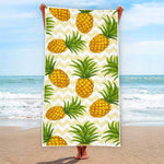 Beige Zig Zag Pineapple Pattern Print Beach Towel