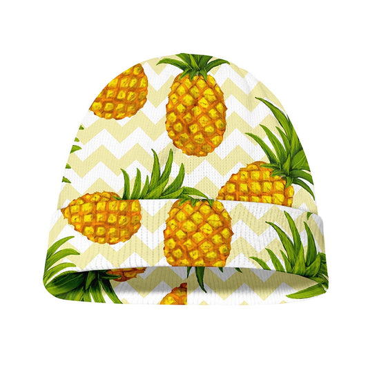 Beige Zig Zag Pineapple Pattern Print Beanie