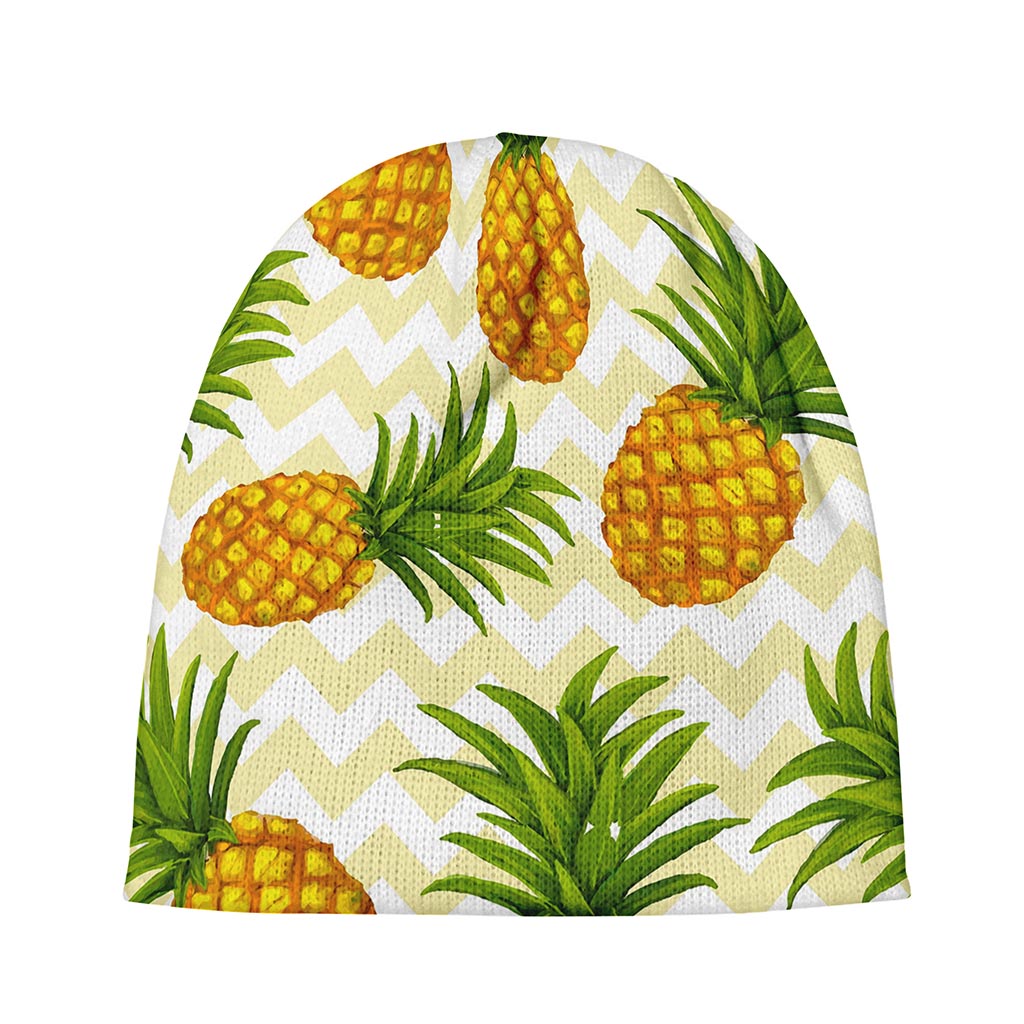 Beige Zig Zag Pineapple Pattern Print Beanie