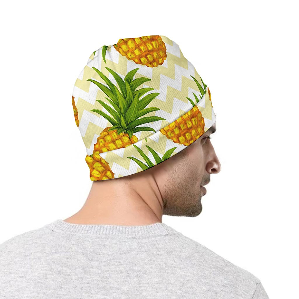 Beige Zig Zag Pineapple Pattern Print Beanie