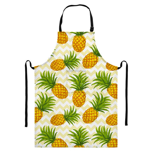 Beige Zig Zag Pineapple Pattern Print Bib Apron With Pocket