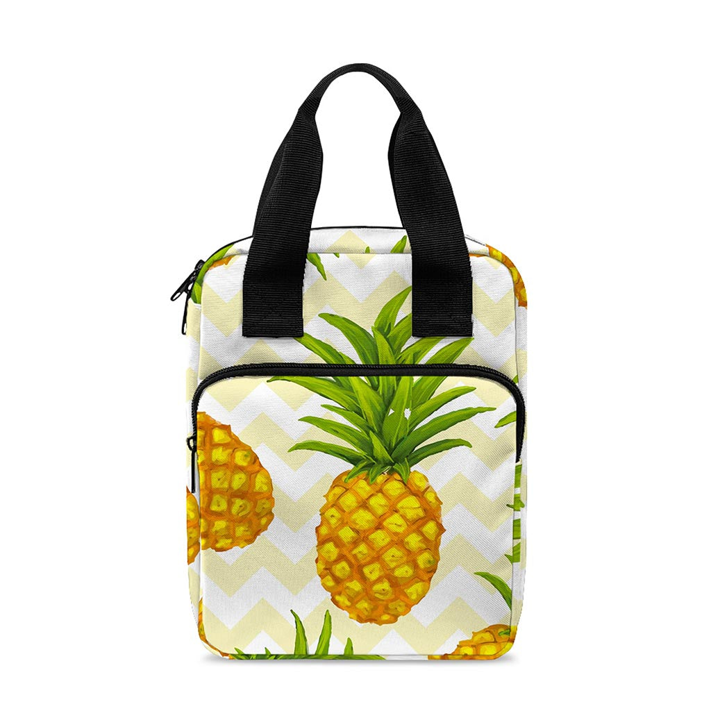 Beige Zig Zag Pineapple Pattern Print Bible Tote Bag