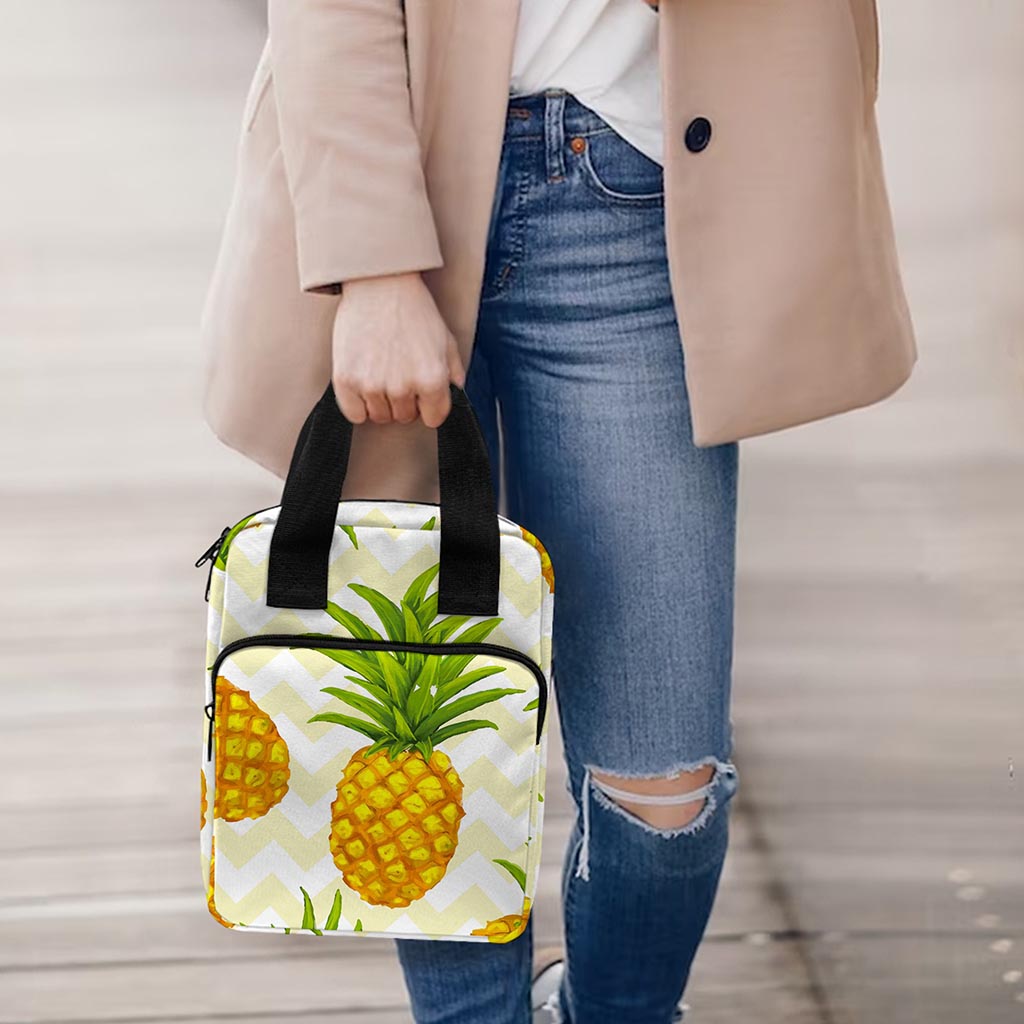 Beige Zig Zag Pineapple Pattern Print Bible Tote Bag