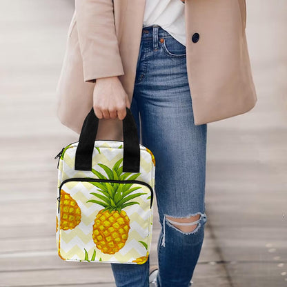 Beige Zig Zag Pineapple Pattern Print Bible Tote Bag