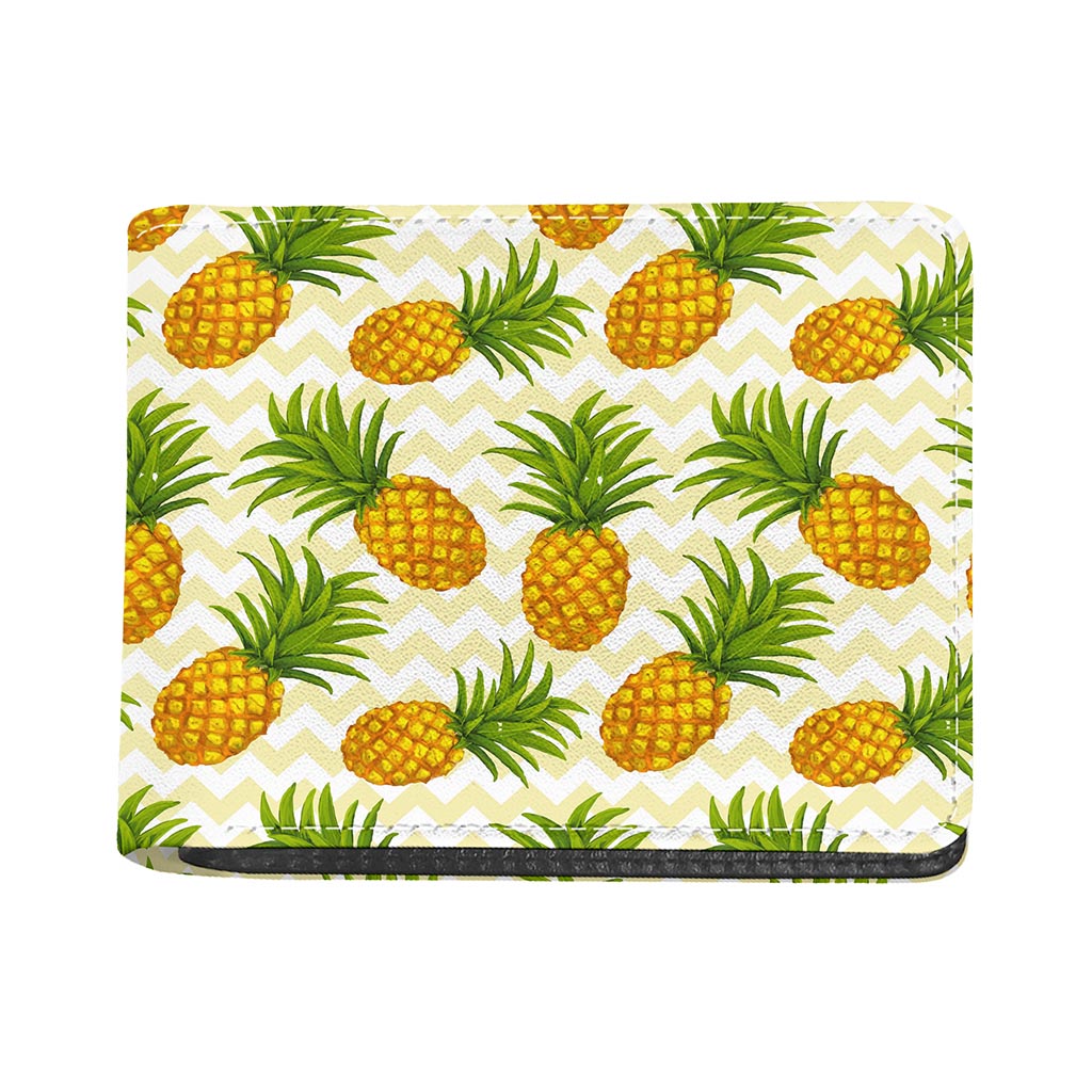 Beige Zig Zag Pineapple Pattern Print Bifold Wallet