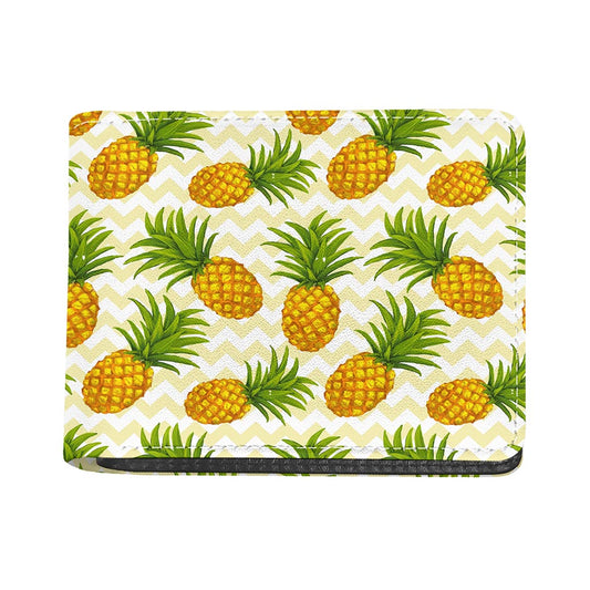 Beige Zig Zag Pineapple Pattern Print Bifold Wallet