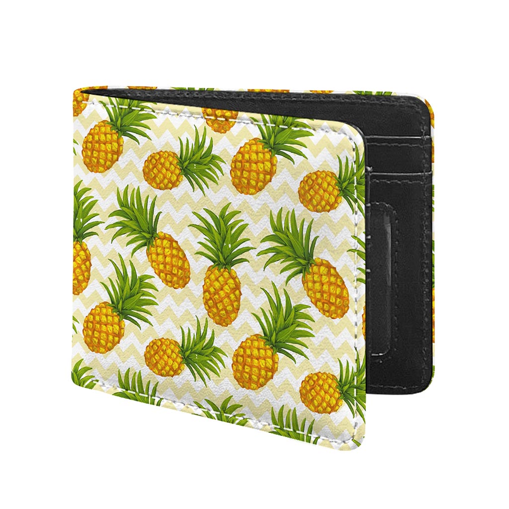 Beige Zig Zag Pineapple Pattern Print Bifold Wallet