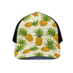 Beige Zig Zag Pineapple Pattern Print Black Mesh Trucker Cap