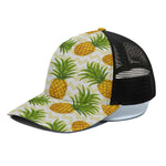 Beige Zig Zag Pineapple Pattern Print Black Mesh Trucker Cap