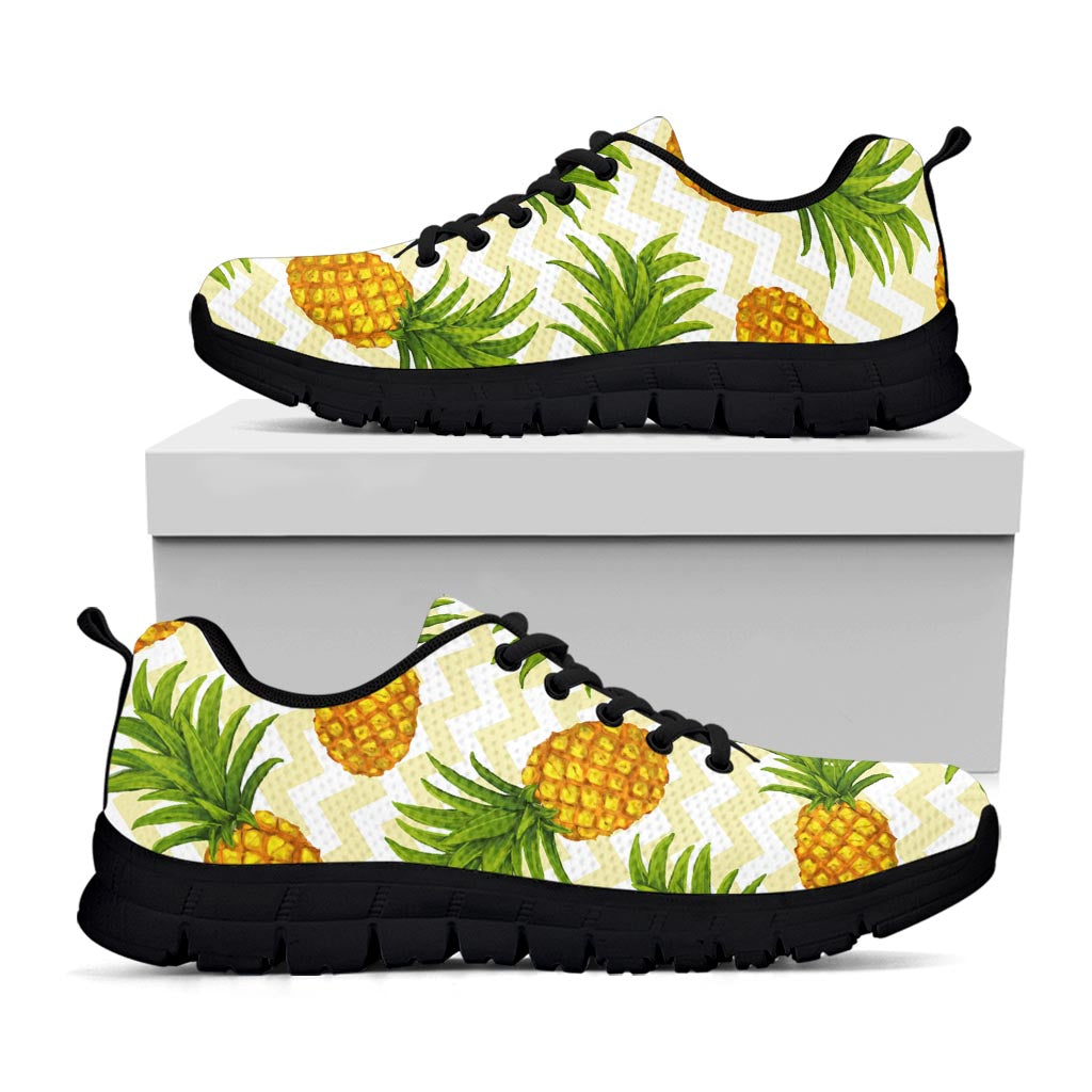 Beige Zig Zag Pineapple Pattern Print Black Running Shoes