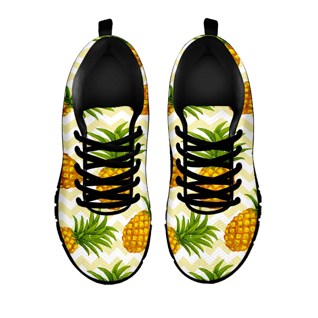 Beige Zig Zag Pineapple Pattern Print Black Running Shoes