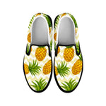 Beige Zig Zag Pineapple Pattern Print Black Slip On Sneakers