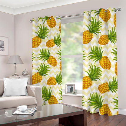 Beige Zig Zag Pineapple Pattern Print Blackout Grommet Curtains